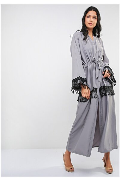 Bousni Style Lace Embellished Abaya with Drawstring