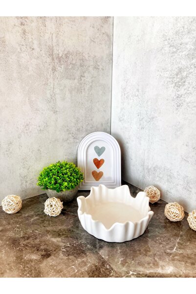 VİVA Büyük Boy Dekoratif Dalgalı Beton Kase / Mumluk / Organizer Tabak