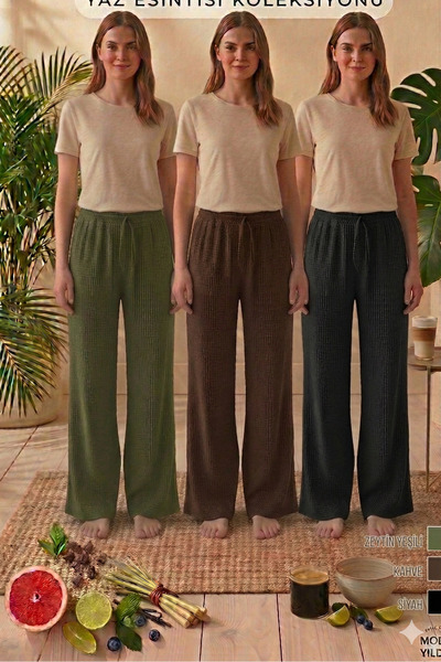 Modaley Giyim Γυναικείο παντελόνι με υφή Gofre - Ψηλόμεσο, με φαρδιά μπατζάκι...