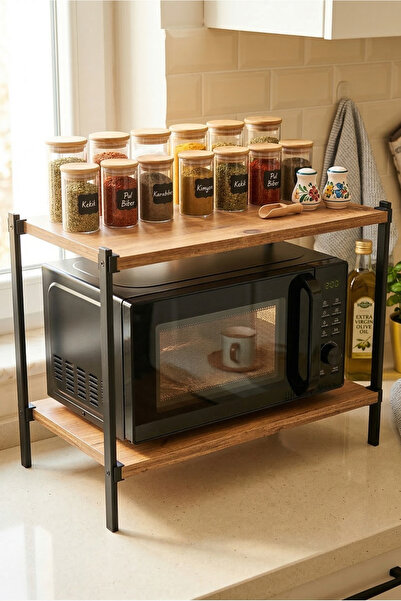 HomeSide Tezgah Üstü 2 Raflı Mikrodalga ve Baharat Rafı – Çok Amaçlı Mutfak D...
