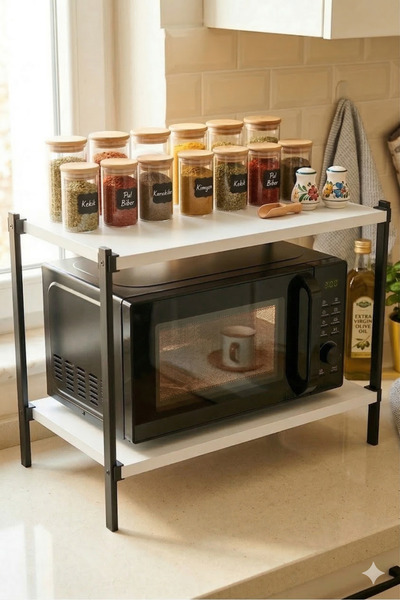 HomeSide Tezgah Üstü 2 Raflı Mikrodalga ve Baharat Rafı – Çok Amaçlı Mutfak D...