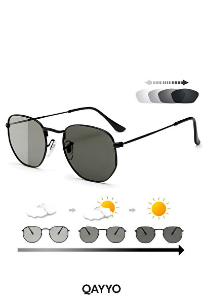 QAYYO Accessories Beery Black Metal Pentagonal Uv400 Unisex Sunglasses