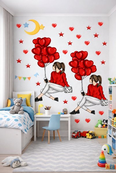 Göktuğ Hediyelik Red Heart Balloon Girl Star and Heart Balloons 100X30 cm