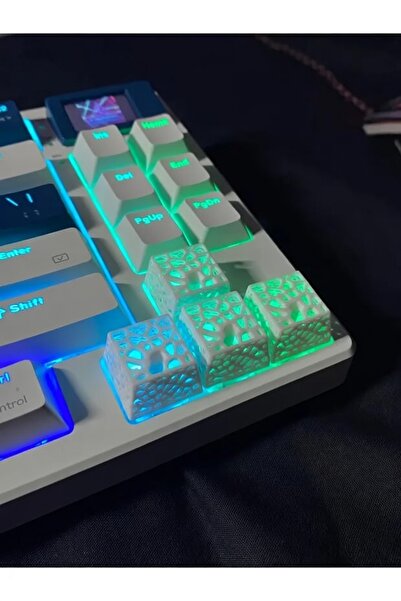 Decorius 4’lü Beyaz Delikli Keycap Seti | Cherry MX Uyumlu, RGB Işık Geçirgen...
