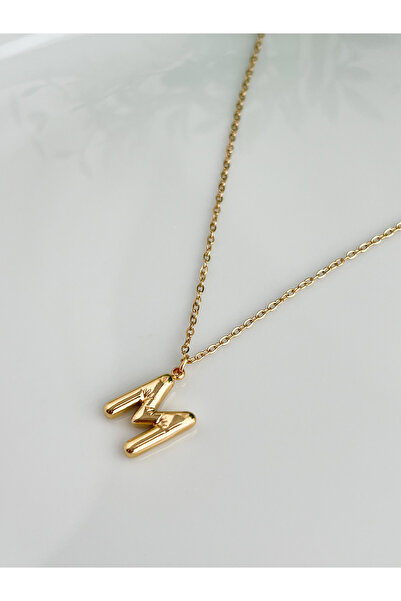 ALEYKA قلادة على شكل حرف بالون صغير أنيق من الفولاذ المقاوم للصدأ (M)