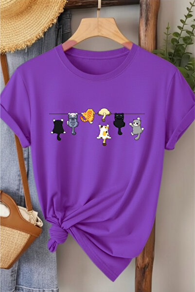 l'eivor Climbing Cats Printed Women's White Cotton T-Shirt