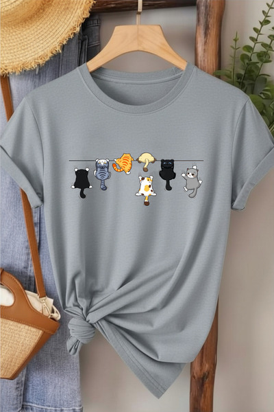 l'eivor Climbing Cats Printed Women's White Cotton T-Shirt