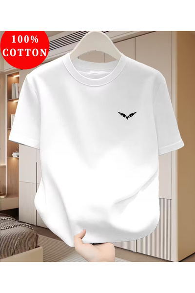 LİNA06 Men's 100% Cotton T-Shirt - New Simple Round Neck Top, Skin-Friendly