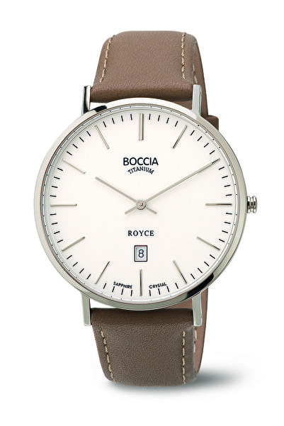 Boccia Royce watch, titanium case, 42mm, sapphire glass, brown leather strap,...