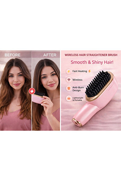 Khairat al dar Portable Wireless Hair Straightener Brush Fast Heating Anti-Bu...