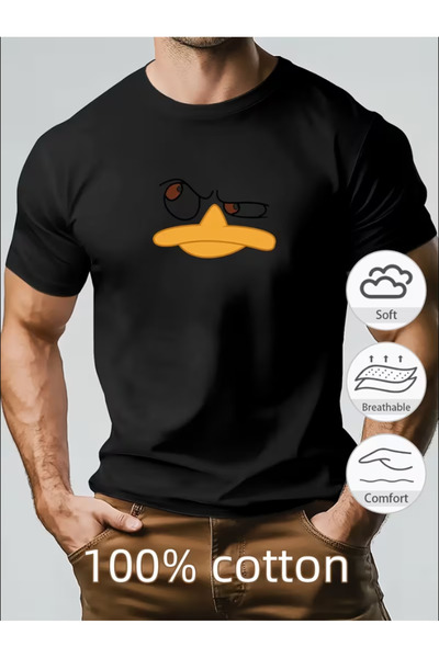 LİNA06 Men's Funny Duck Face Graphic T-Shirt - Soft Breathable Summer Tee, Li...