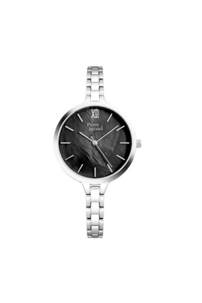 Pierre Ricaud Pierre Ricaud watch, silver stainless steel, 34mm case, black m...