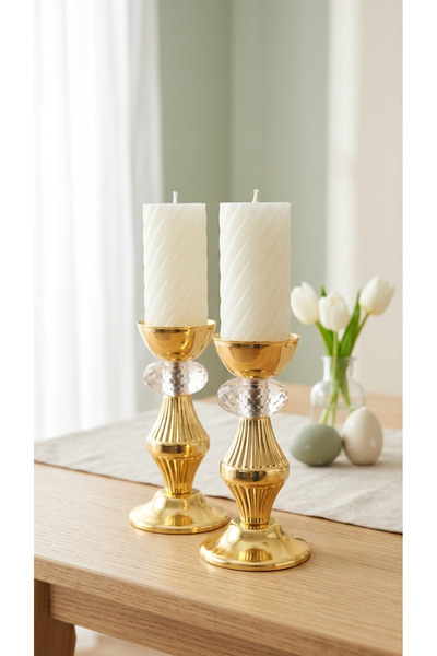 Decodelight Dekoratif Gold Paslanmaz Kaplama Konik Desenli Kristal Taşlı 2li ...