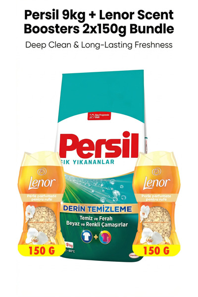 Persil 9kg Washing Powder & Lenor Gold Orchid Scent Boosters (2x150g) Combo Pack