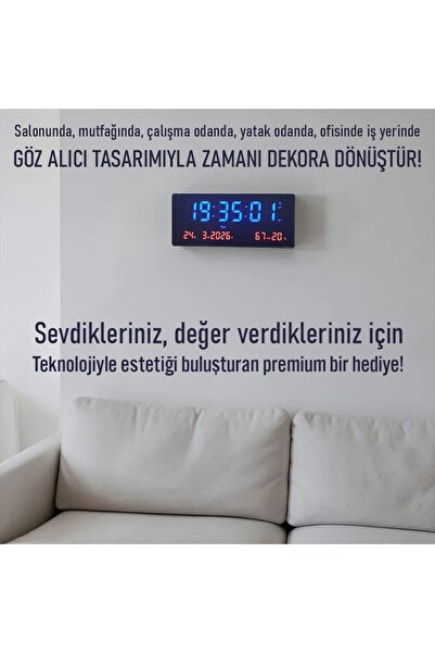 UpWay 15×36 cm Büyük HD LED Dijital Duvar Saati – Alarm Tarih Sıcaklık Nem Göstergesi