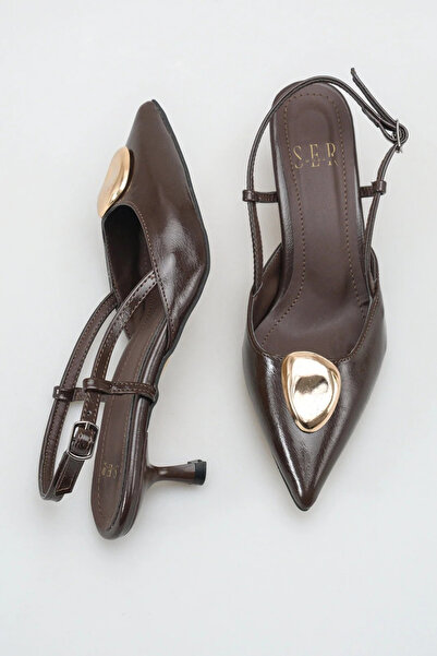 sermoda Дамски обувки на ток - 5 см тънък ток, заострен връх, отворена пета, ...