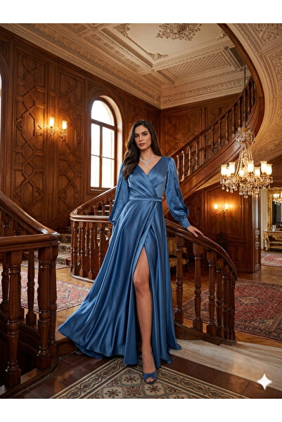 wisteriA Safir Zarafet Yırtmaçlı Abiye Elbise