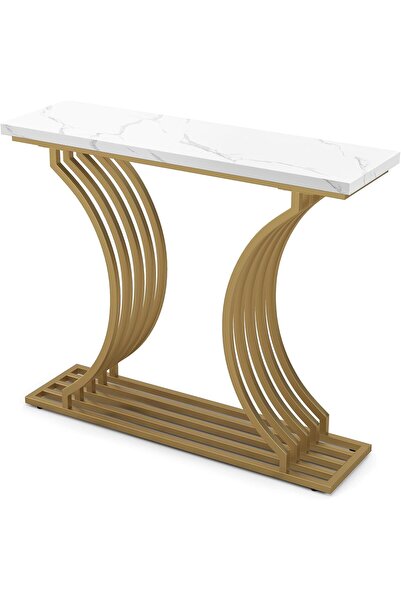 COSTWAY Console Table, Faux Marble Slim Entryway Table Sofa Side Table