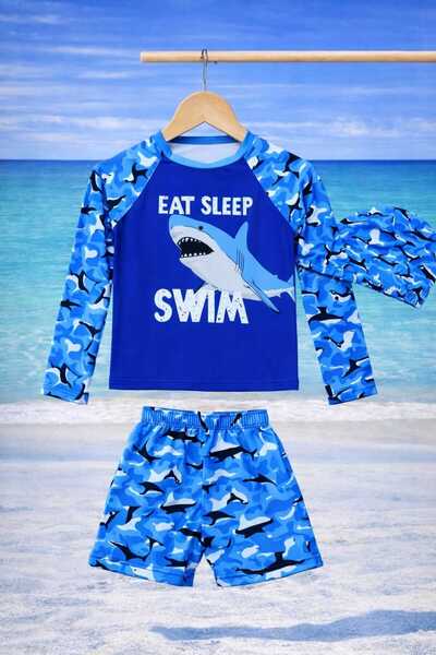 CHİCKİDSWEAR Σετ μαγιό για αγόρια 3 τεμαχίων με στάμπα και μακριά μανίκια