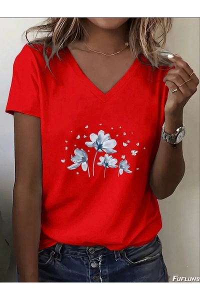 FUFLUNS ΓΥΝΑΙΚΕΙΟ ΜΠΛΟΥΖΑΚΙ OVERSIZE ΜΕ ΛΑΙΜΟΚΟΨΗ ΣΕ ΣΧΗΜΑ V ΜΕ ΣΤΑΜΠΑ ΠΕΤΑΛΟ...