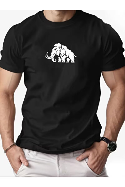 LİNA06 Men's Short Mammoth Elephant Graphic T-Shirt - Summer Casual Round Nec...