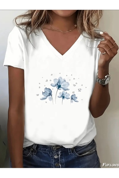 FUFLUNS ΓΥΝΑΙΚΕΙΟ ΜΠΛΟΥΖΑΚΙ OVERSIZE ΜΕ ΛΑΙΜΟΚΟΨΗ ΣΕ ΣΧΗΜΑ V ΜΕ ΣΤΑΜΠΑ ΠΕΤΑΛΟ...