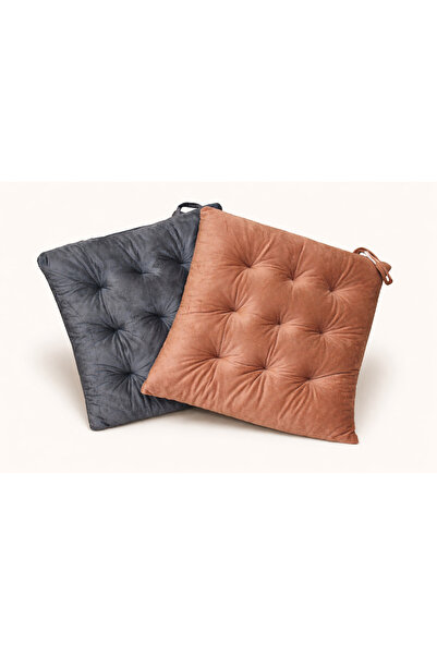 WDA 2-Piece Soft Tufted Seat Cushion Set – Comfortable Chair Pads (Brown & Gr...