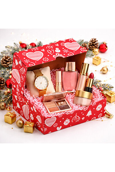 Doğahome Hazır Paketleme Kutusu Kırmızı Hediye Box Pembe Dolgulu Premium Kutu (17x12,5x7,5 cm)