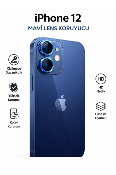 Massemr iPhone 12 Ezar Metal Camera Lens Protector Anti-Shock Full Fit Çiz Pr...