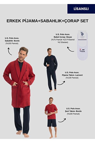 U.S. Polo Assn. Men'S, Licensed, Uspa, Robe Long+Short 4-Piece Pajama Set + S...