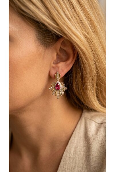 İNN JEWELLERY Gold Color Vintage Earrings with Steel Eye Figure