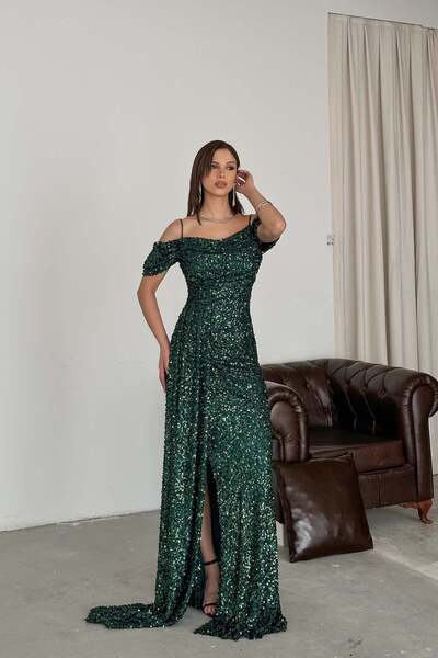 MyLoore Γυναικείο Σμαραγδί Πράσινο Μακρύ Βραδινό Φόρεμα με Παγιέτες – Φόρεμα ...