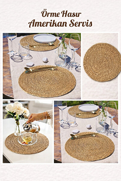 BLUE SİDE 1 Adet Doğal Otantik Hasır Supla Yemek Masası İçin Doğal Amerikan H...