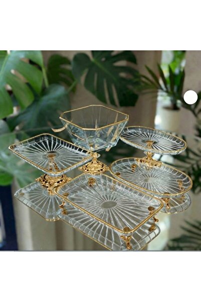 ÇNR Home Collection Vintage 5-Piece Gold Crystal Presentation Set - Bowl, Foo...
