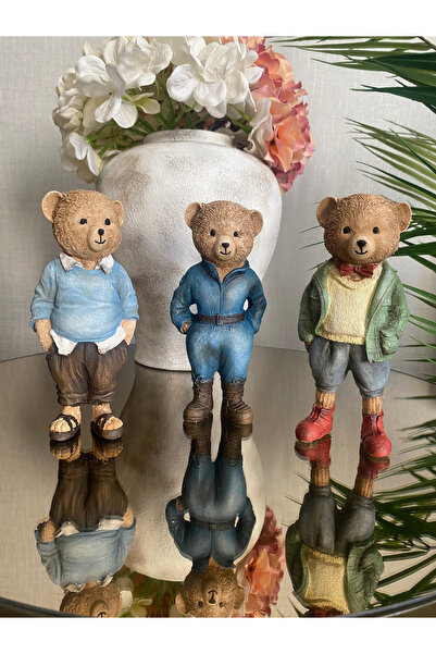 SZN DEKOR Sevimli Teddy Bear Biblo Seti – 3 Parça Vintage Görünümlü Ayıcık Ma...