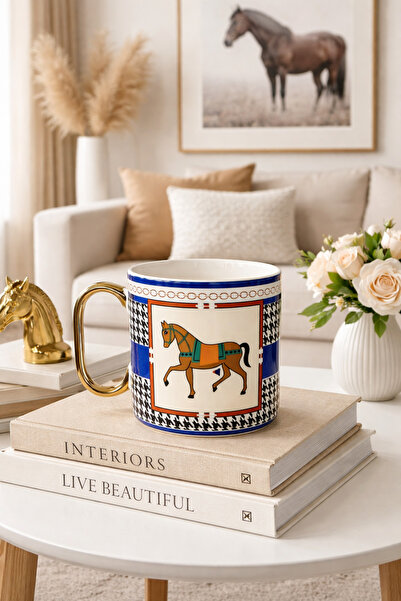 ACAR Mavi Atlı Porselen Kupa 220 ml