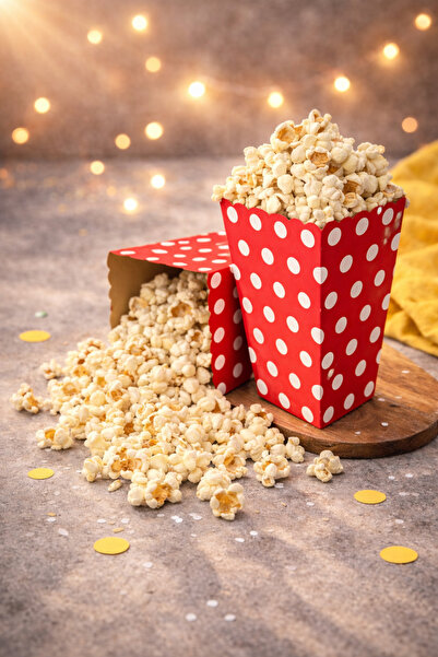 Baloncu Dede Kırmızı Puantiyeli Popcorn Kutusu 8x11,5 cm 8 Adet Patlamış Mısı...