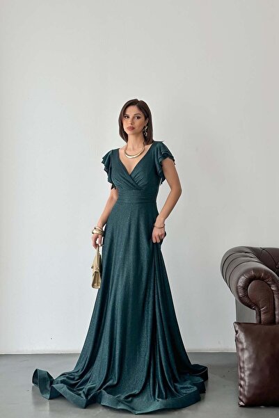 MyLoore Γυναικείο Σμαραγδί Πράσινο Λαμπερό Φόρεμα με Φαρδιά Γραμμή - Κομψό γι...