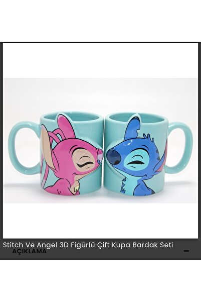 Tk Stitch Ve Angel 3D Figürlü Çift Kupa Bardak Seti