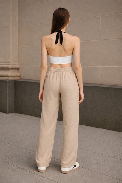 Heyya Linen Blend Loose Fit Sofia Linen Trousers Cream