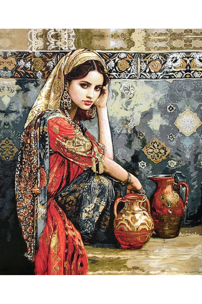 GoblenAL F58 Long-Lasting Tapestry Fabric -Village Life, Oriental- Conceptual Decorations, Creative Applications 80X100Cm