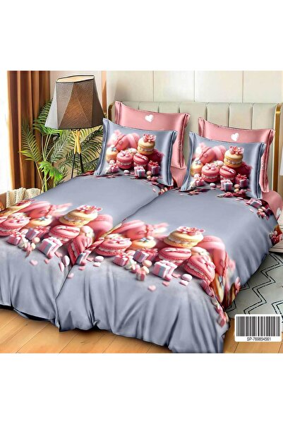 Patul Satin Cotton Linen with 2 Sides, Double Bed, Sulphur, 7 Pieces