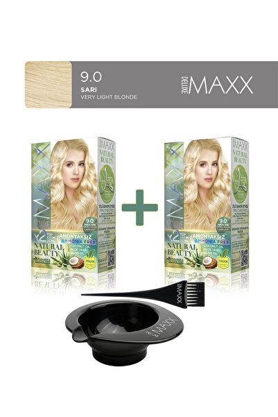 MAXX DELUXE 2'li Natural Beauty Amonyaksız Set Saç Boyası 9.0 Doğal Sarı, Boy...