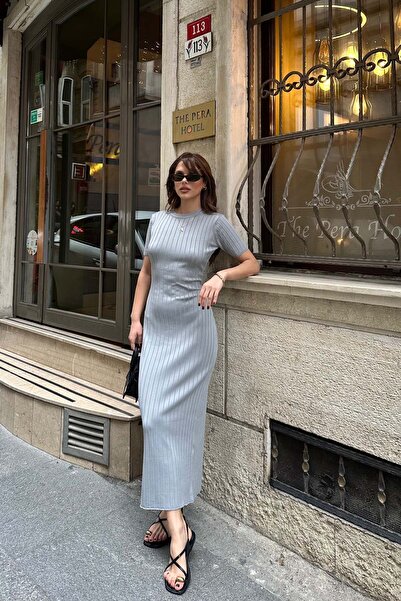 MyLoore Women's Gray Lycra Knitwear Long Dress Mlb174