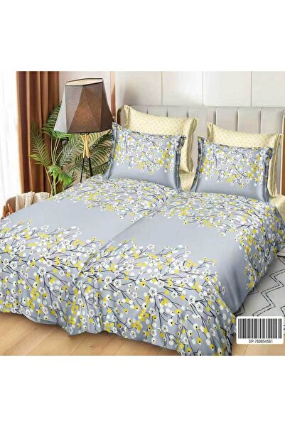 Patul Satin Cotton Linen with 2 Sides, Double Bed, Sulphur, 7 Pieces