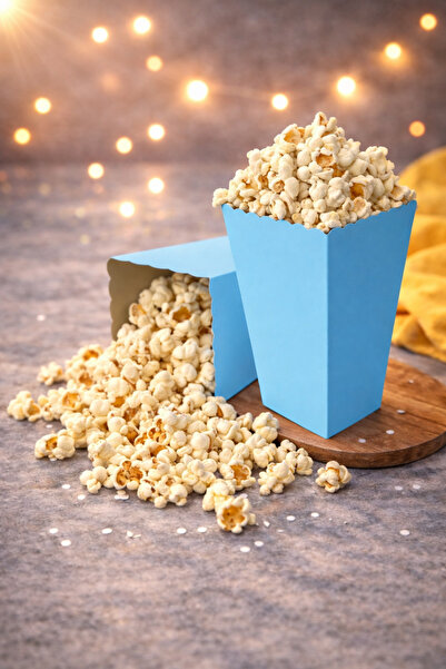 Baloncu Dede Karton Mavi Popcorn Kutusu 8x11,5 cm 8 Adet Patlamış Mısır Kutus...