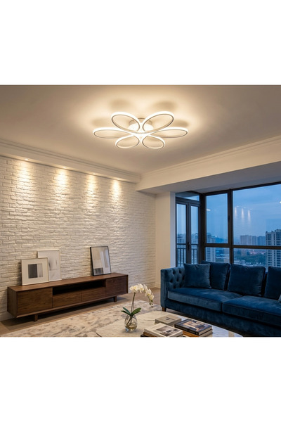 Lzy Avize Store Hera 6’lı Beyaz Kumandalı Modern Plafonyer LED Avize 3 Renk |...
