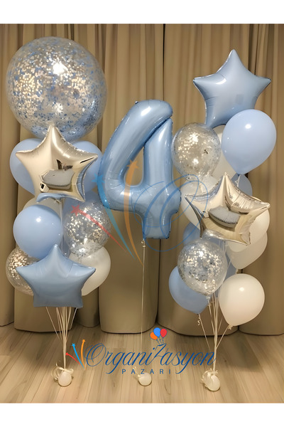 Organizasyon Pazarı 4 Yaş Erkek Doğum Günü & Özel Gün Balon Seti Mavi Gümüş K...