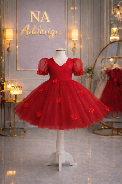 NA ADDESIGN Rochie din tul cu detalii cu flori laser pentru fete – Model evaz...