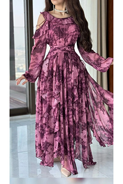 Opera Fashion فستان سهرة طويل شيفون مشجر